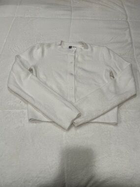 White Ribbed Button-Up Cardigan